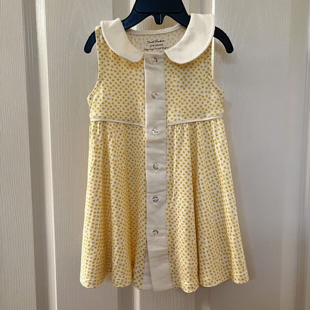 Sweet Bamboo Yellow Floral Collared Summer Swing Dress Girls 12-18 Months NWT